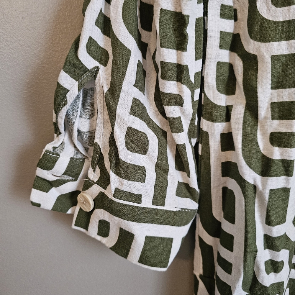 Zara linen blend geometric print collared Mini Dress Size Small - Picture 4 of 5